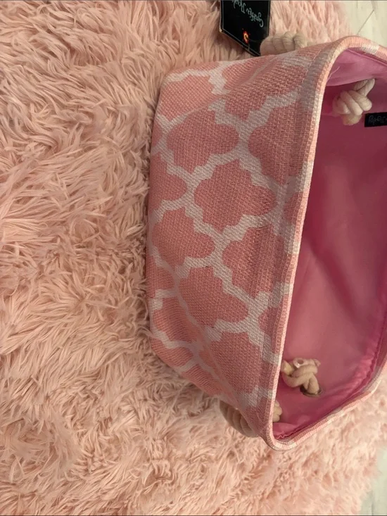 Pink Patterned fabric box/container.