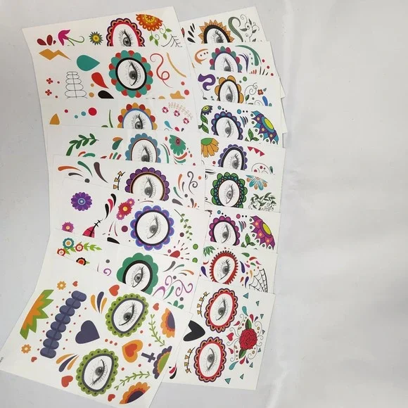Day of the Dead Face Tattoos, Halloween Temporary Tattoo 17 Pack Dia De Los Muer