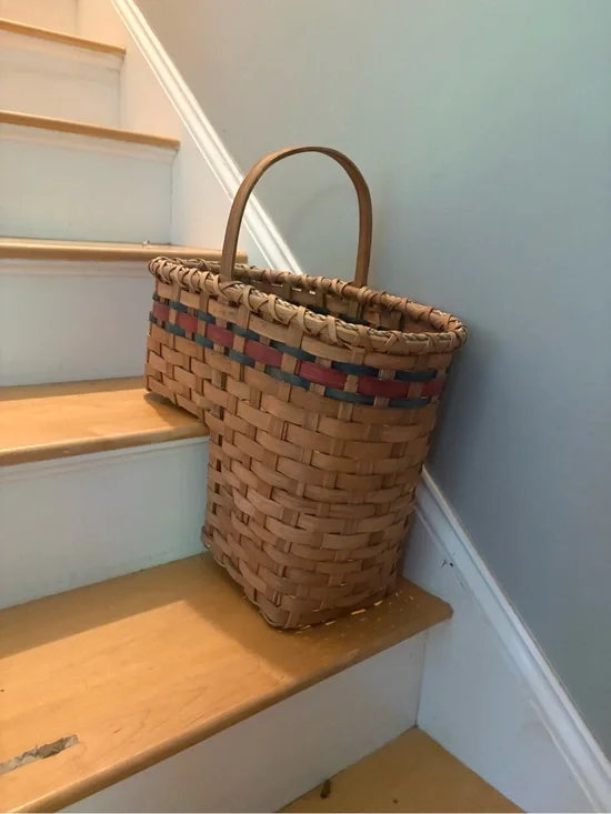 Handwoven Tan Basket 🧺 with Red & Green Trim