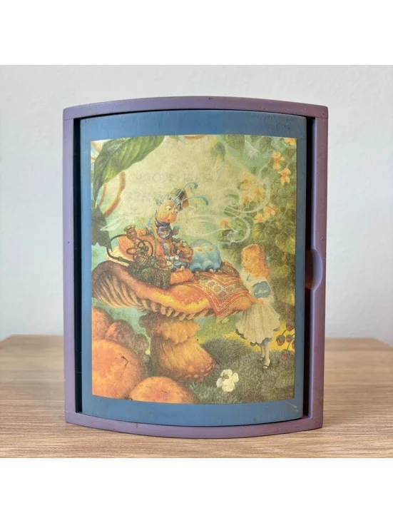 Handmade Alice in Wonderland Wooden Keepsake Box Curved Lid Trinket Jewelry Box