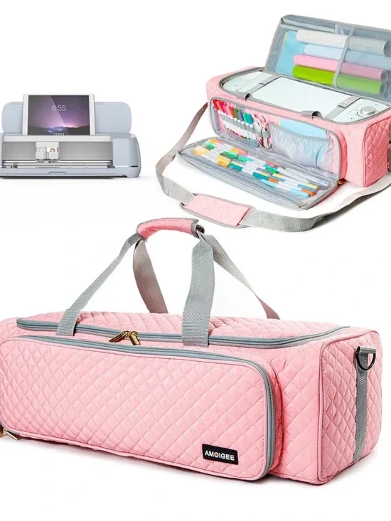 Pink Cricut Quilted Craft Storage Bag with Multiple Compartments