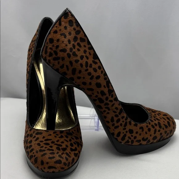 Via Neroli Brown Leopard Print‎ Pony Hair Platform Party Pump W Sz9 #0243