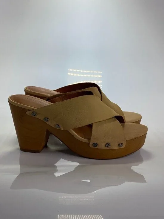 Lucky Brand Takara Womens Latte  Leather Embellished Clogs Sz 9.5