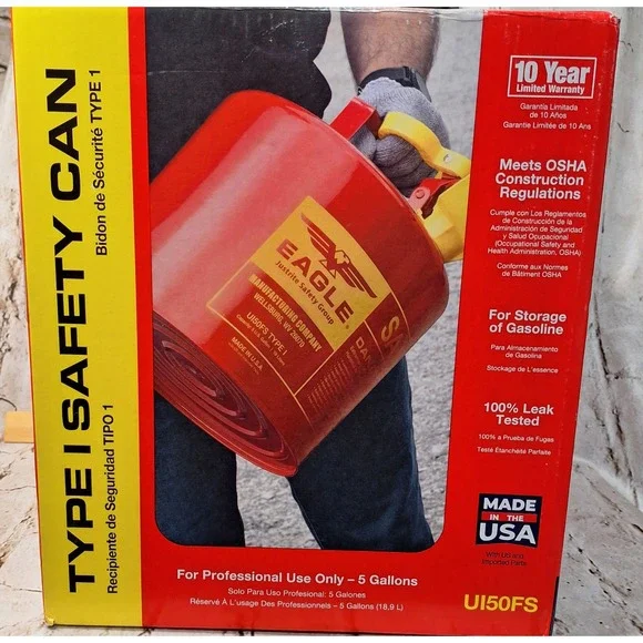 Eagle UI50FS Type‎ I Safety Can 5 Gallon Red Steel Gasoline Storage Gas Can USA