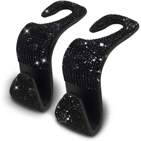Bling Car Seat Hooks Black (2 Pack) Bling Rhinestones Crystal Hanger Organizer