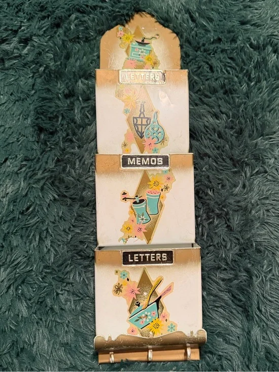 Vintage Floral Letter & Memo Wall Organizer - Gold Accents