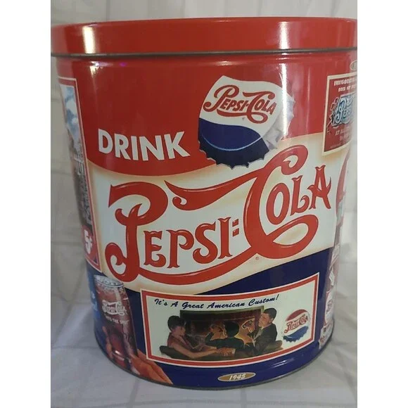 Vintage Coca Cola Pepsi-Cola Retro Red White Blue Storage Tin