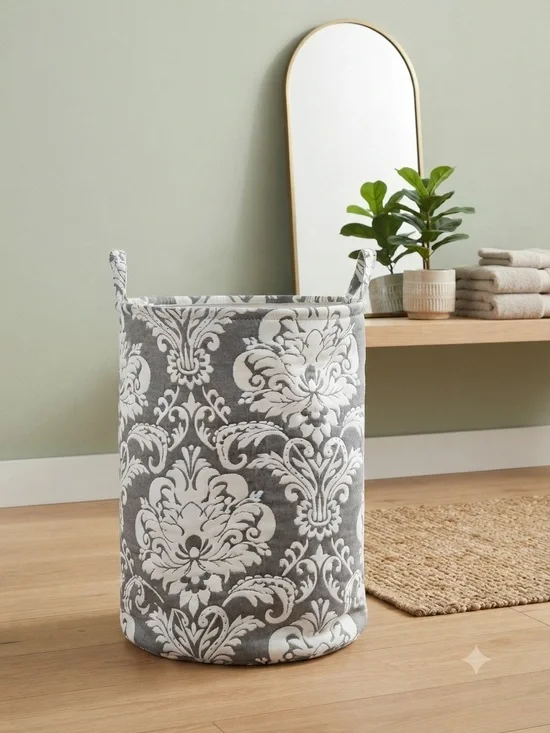 Gray & White Patterned Fabric Storage Basket - Home Storage & Organization