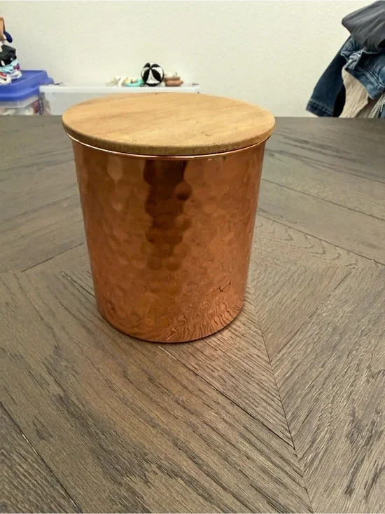 Uncommon James Copper Hammered Storage Jar with Wood Lid