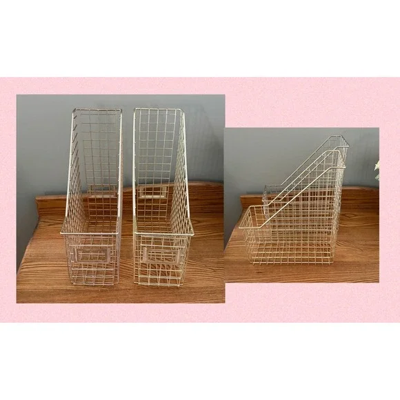 Set of 2 Gold Wire Magazine Files Desk Organizers with‎ Label Holders