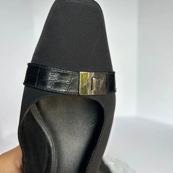 Life Stride Black Fabric‎ Slingback Heels Dress Shoes Buckle 7.5M