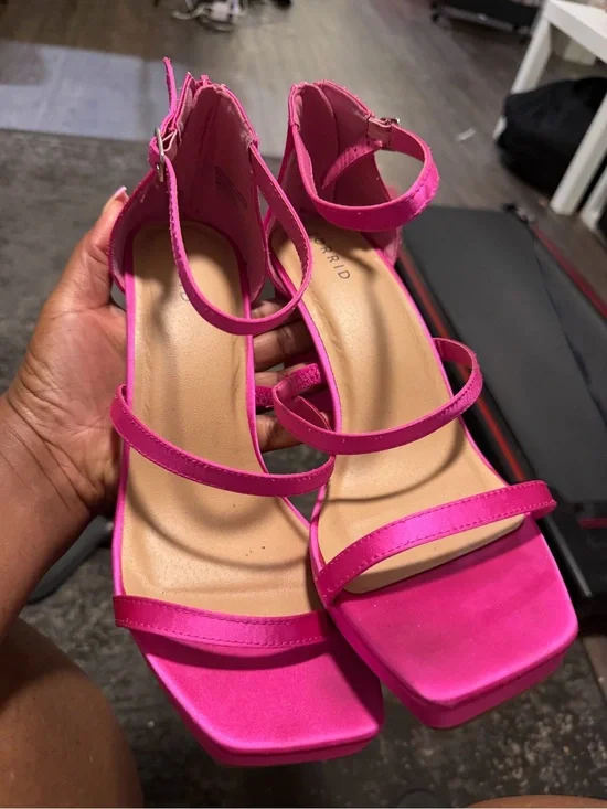 Hot Pink Strappy Block Heel Sandals - Women