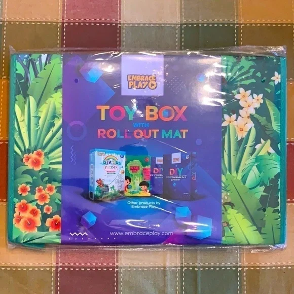 Brand New 2 in 1 Collapsible Toy Storage Box with Roll Out Play Mat Jungle Theme