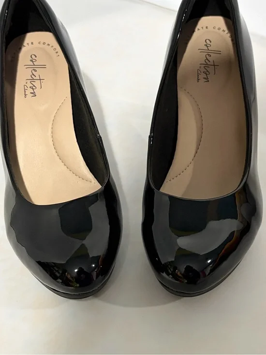 Collection by Clarks‎ Black Patent Round-Toe Heels