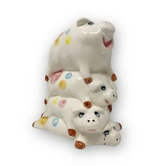4 Pig High Ceramic Pile Pokadots Coin Bank 8