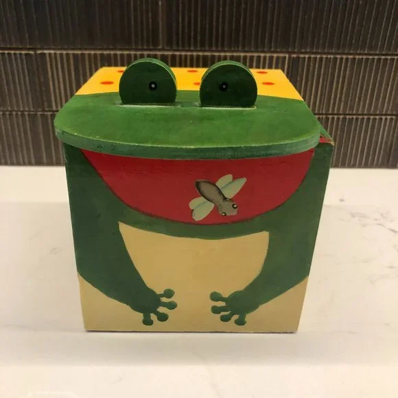 Vintage Painted Wood Frog Box