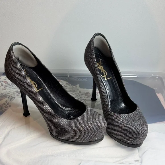 Yves Saint Laurent tribetoo Sparkling Black Heels