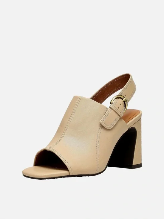 NYDJ Lyssa Neutral Leather‎ Square Toe Block Heel Sandal Sand Size 9