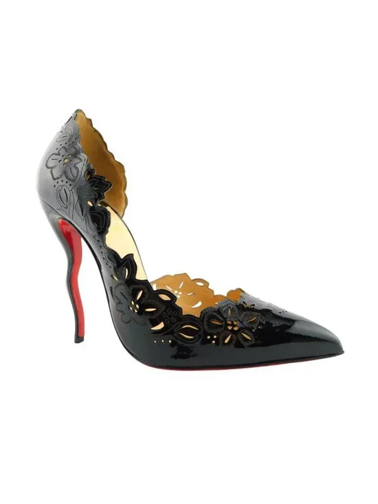 CHRISTAIN LOUBOUTIN Black Laser Cut D'orsay Pumps 38.5