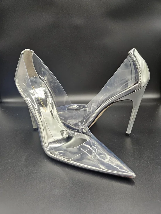 Good American Clear PVC Stiletto Heels Silver Pointed Toe Pumps Size 9.5