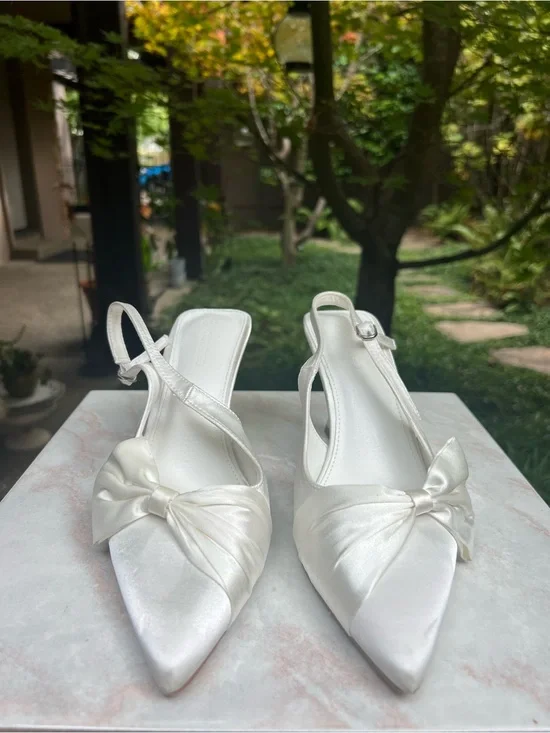 Coutgo Womens Slingback High Heels with Bow Tie Accent.