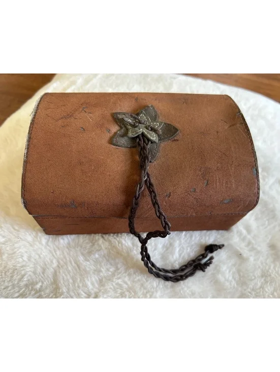 Vintage Suede Jewelry Box with Floral Closure and Velvet Interior