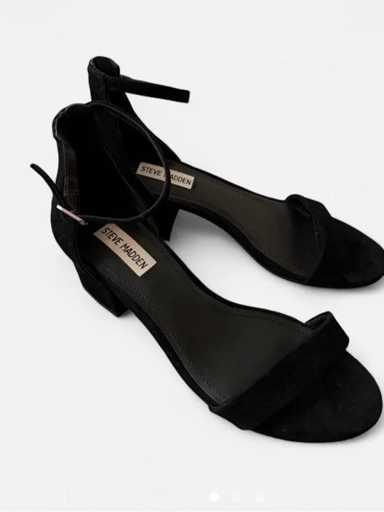 Steve Madden Black Suede Ankle Strap Block Heels