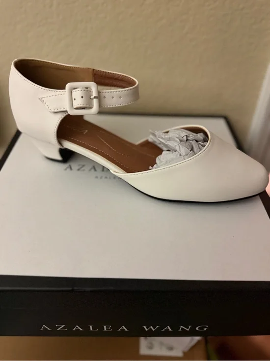 Women's White Ankle-Strap Low Heel Shoe