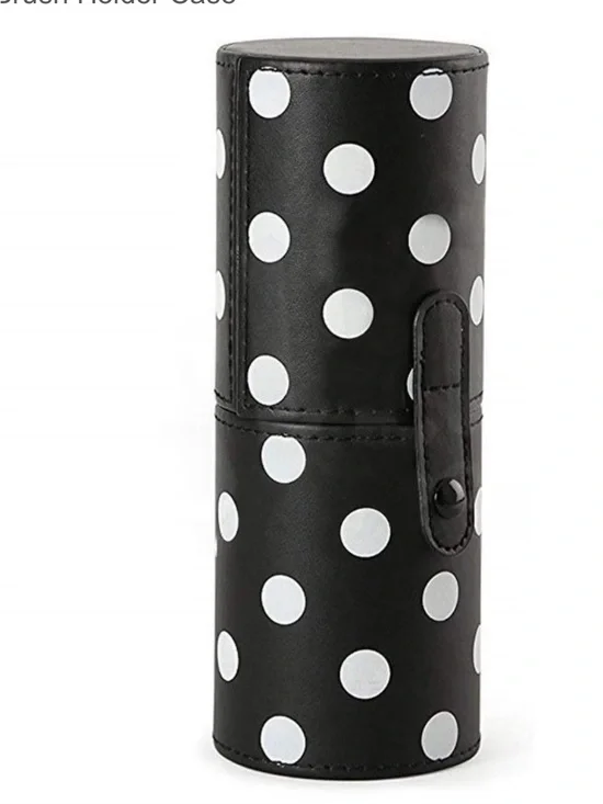 “New” ISAAC MIZRAHI Cylindrical Case.  Black With Polka Dots. Dual Snap Closure