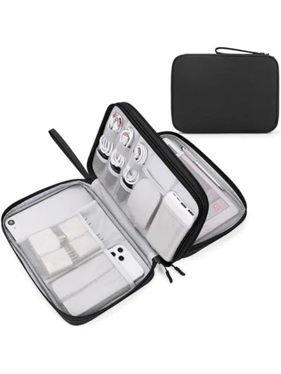 Extra Large Electronic Cable Organizer Bag Travel Cord Storage Pouch iPad Black