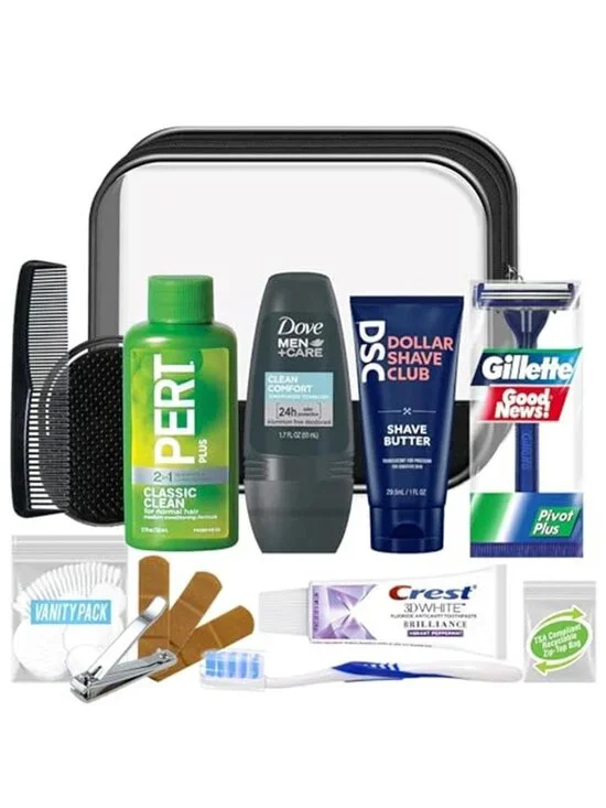 Mens Travel Toiletry Kit TSA Approved Travel Size Hygiene Essentials 16 Piece