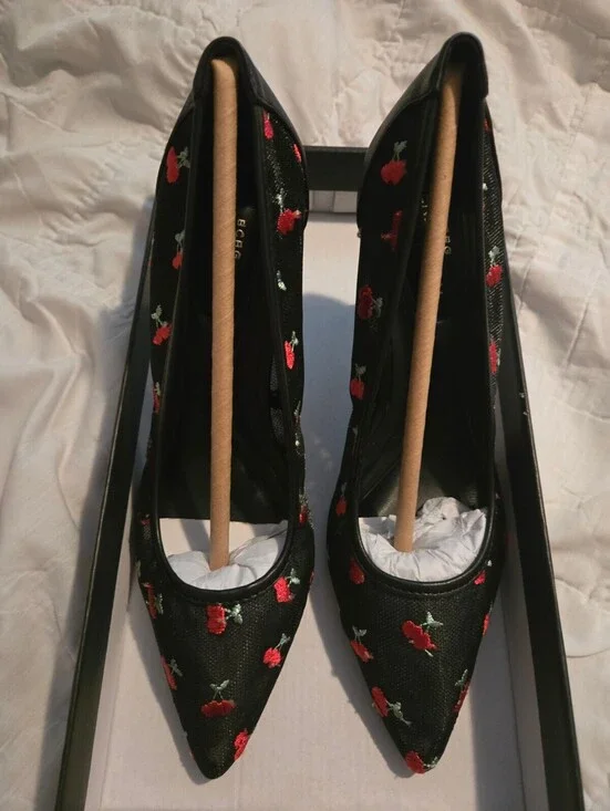 BCBGeneration Black Cherry Embroidered Pointed Toe Pumps
