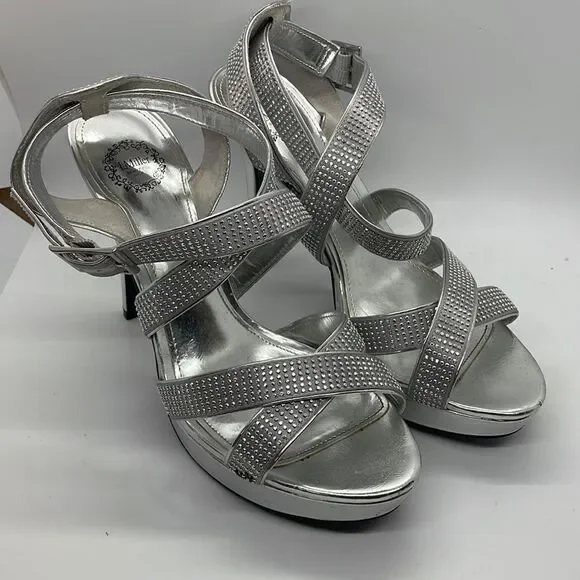 L Miller Beautiful Shoes  Silver Rhinestones Wrap Ankle 9M Sexy Dressy
