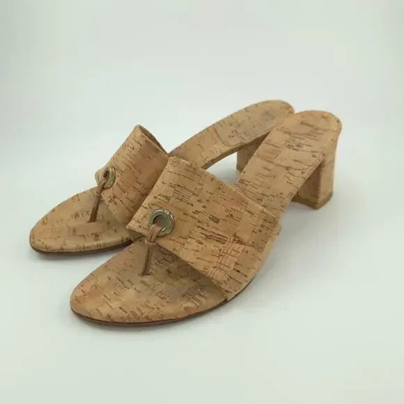 Stuart Weitzman Cork Mule Sandals Women's Size 8.5 Tan