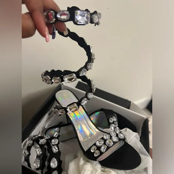 Black Crystal Embellished Women's Sandals