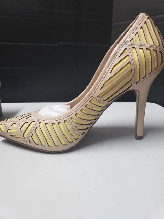 Charles David Beige and Yellow Laser-Cut Pointed Stiletto