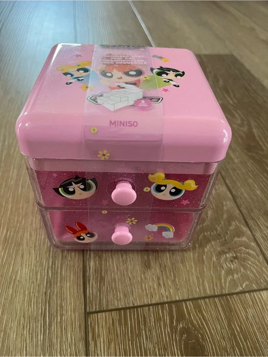 NWT MINISO The Powerpuff Girls Pink Mini Drawer Desk Makeup Organizer