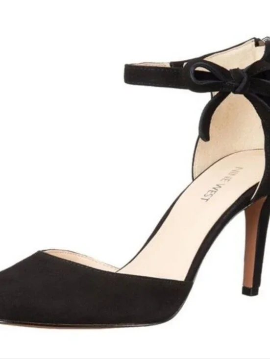 Nine West Black Suede Pointed-Toe Ankle Strap Pumps