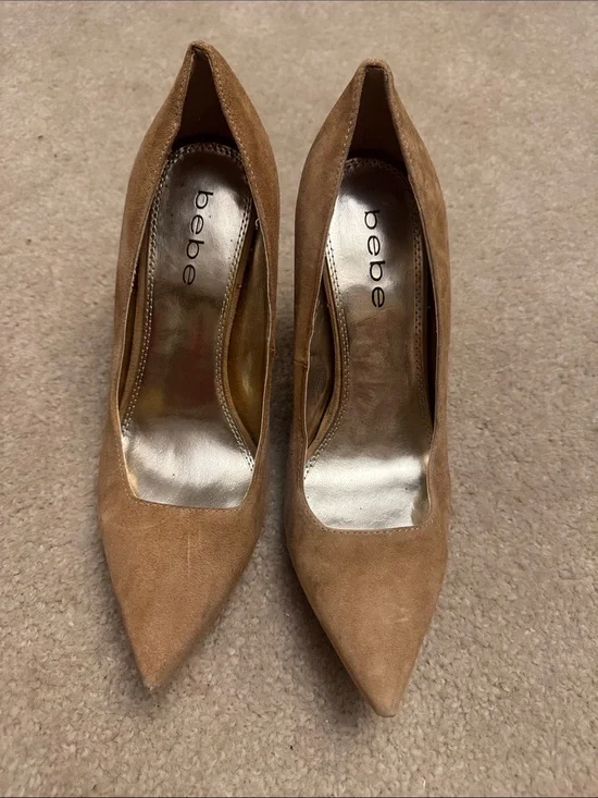 bebe Suede Pointed-Toe Pumps in Tan