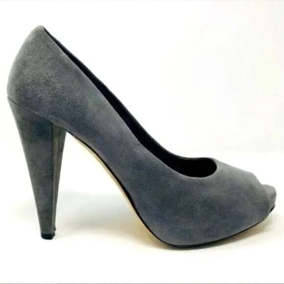 Bally womans gray suede platform heels US 8.5 EU39 BoxM peep toe