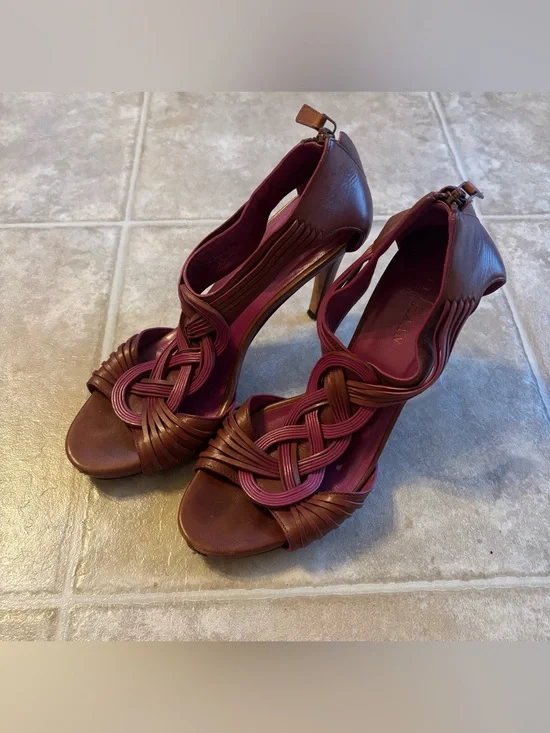 Cole Haan Burgundy Braided Open-Toe High Heel Sandals