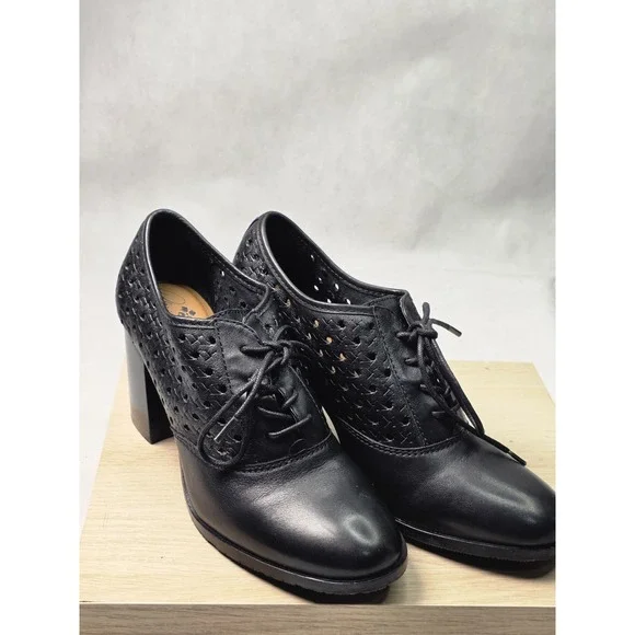 Patricia Nash Parma Women's 7.5 Heeled Oxford Perforated Woven Black Leather
