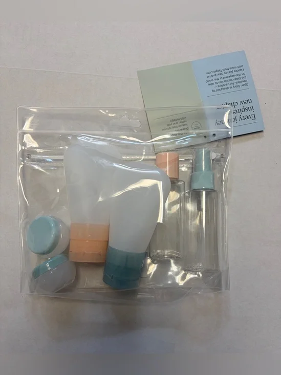 Open Story 7-Piece TSA Approved Travel Toiletry Bottle Set w/ Clear Zip Bag New