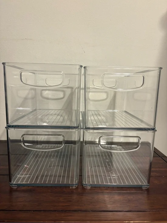 Clear Stackable Storage Bins with Handles - Set of 4