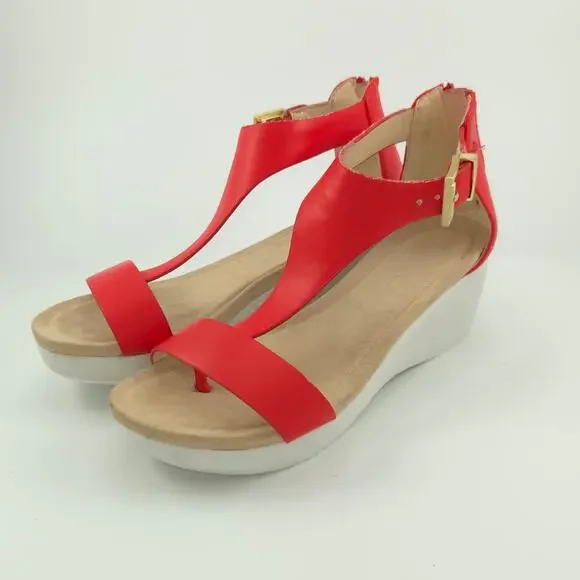 Kenneth Cole Reaction New Gal Women's Size 6 Red White Wedge Sandal