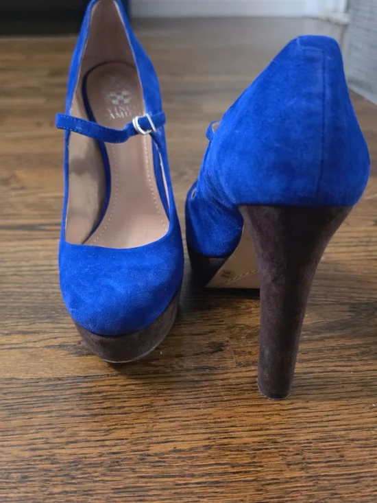 Vince Camuto Cobalt Blue Suede Mary Jane Platform Heels