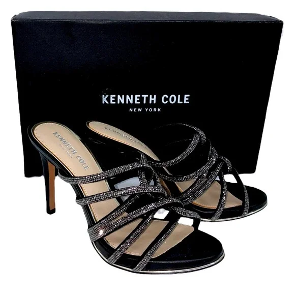 Kenneth Cole Brooke 95 Twist‎ Hematite Rhinestone Strappy Heels 6M NIB
