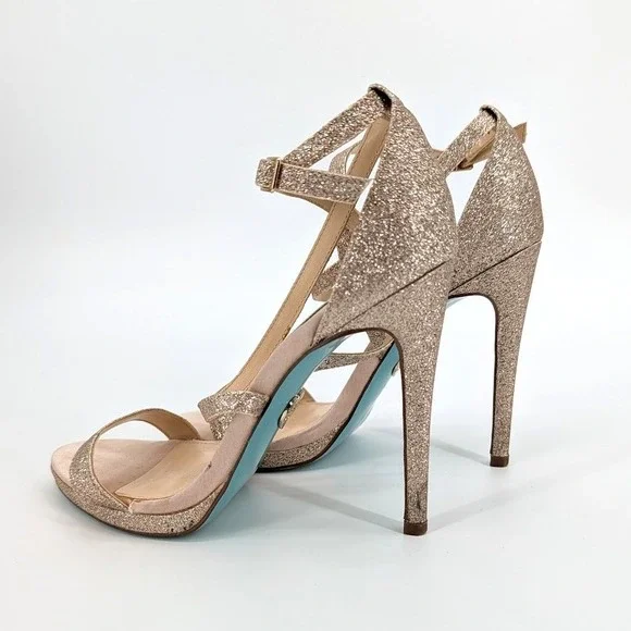 Blue by‎ Betsey Johnson ANDI Champagne Gold Glitter Platform Heels Size 6.5M