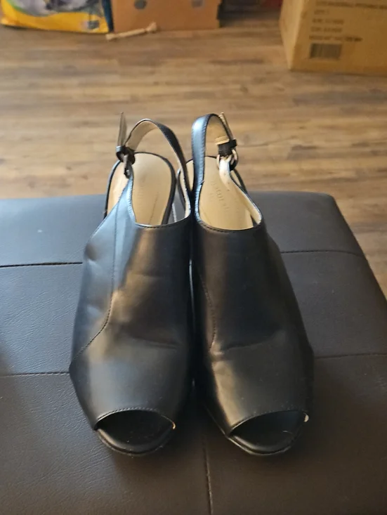 Naturalizer Black Peep-Toe Slingback Heels