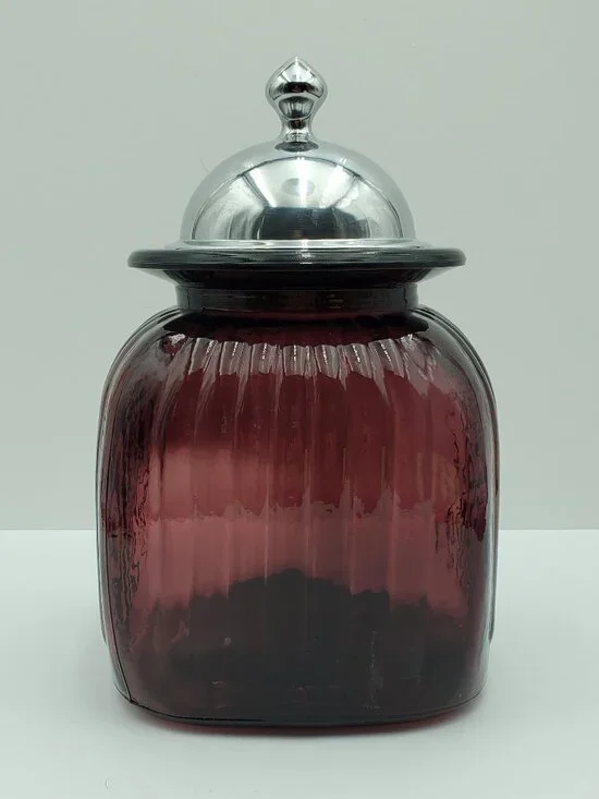 Artland Amethyst Glass Canister with Lid Plum Square Apothecary Storage Jar